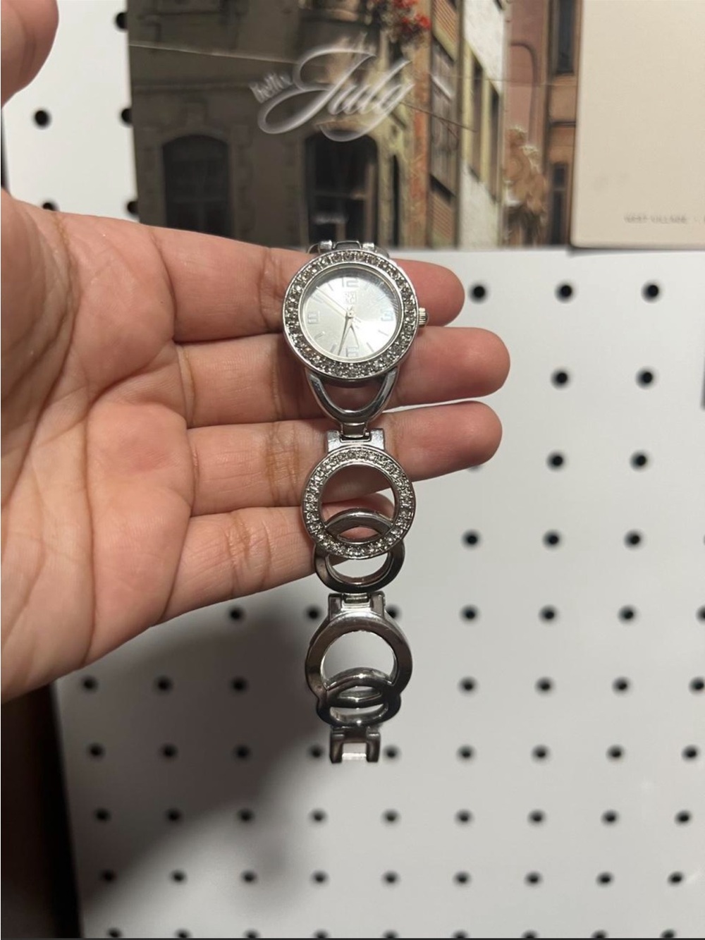 New York & Company Silver Crystal Link Bracelet Watch